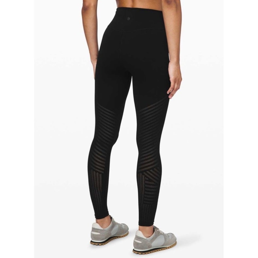 Lululemon Athletic Reveal Tight Black Mesh Stripes